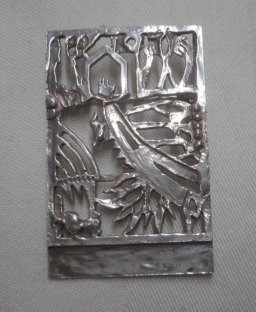 Zilveren broche/ hanger Jeroen Krabbé "Vogelzang" nr.1576, 4 tot 7 cm, Verzenden, Zo goed als nieuw, Zilver