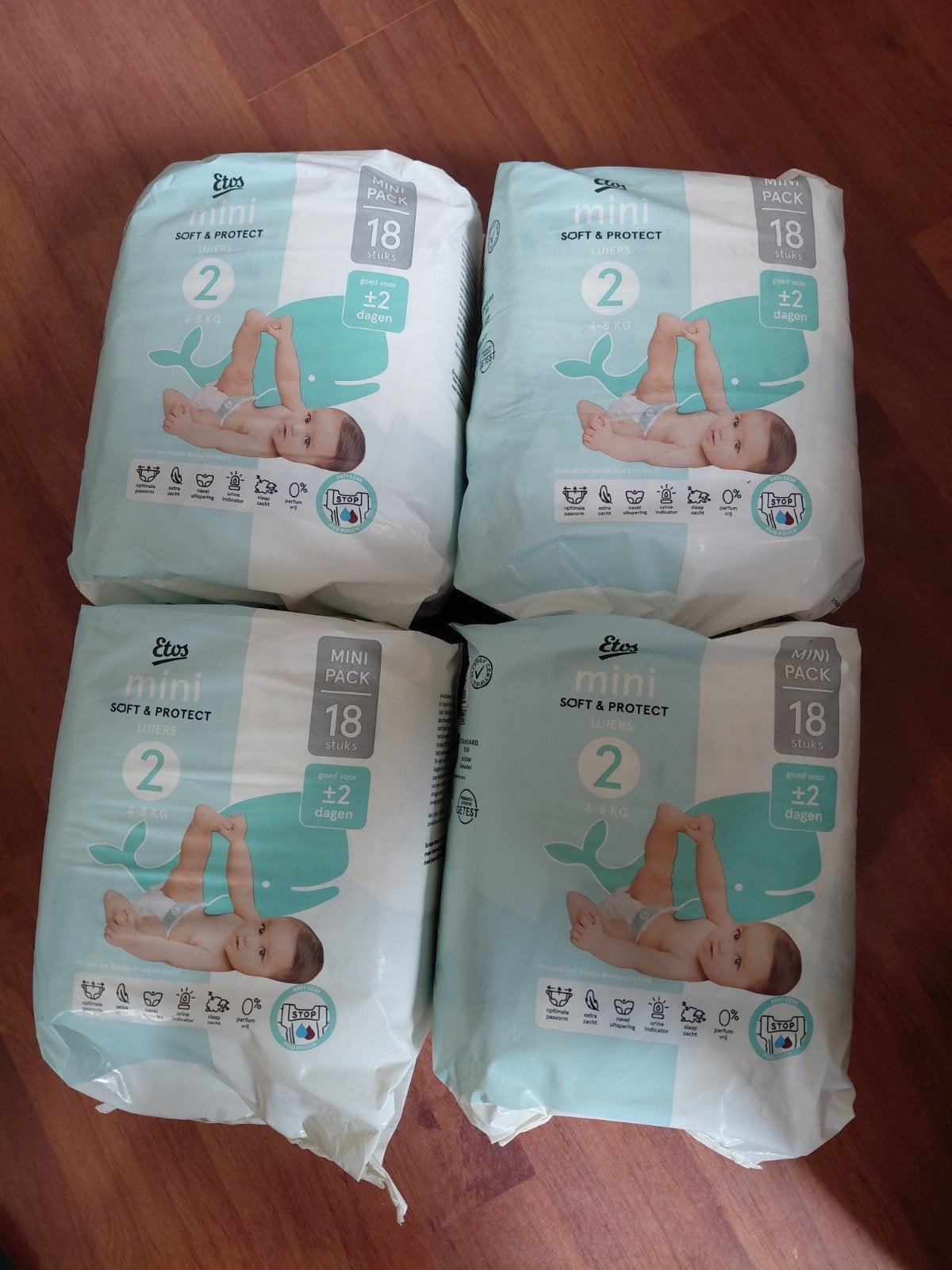 4x Etos Mini Luiers Maat 2 (4-8 kg) - Nieuw en Ongeopend, Ophalen of Verzenden