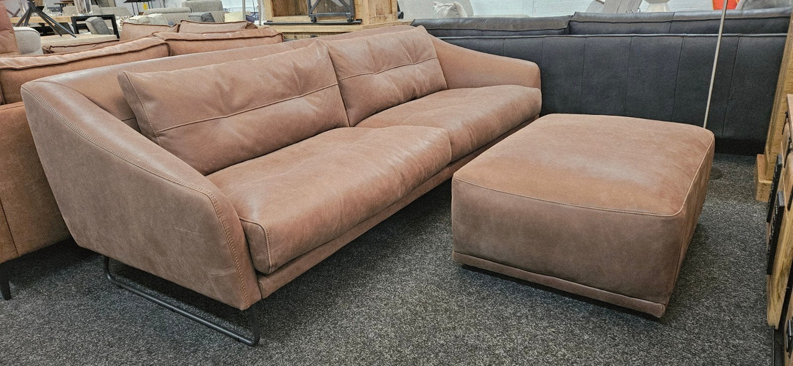 Bank 3.5 zit L' ancora type CHICAGO bruin leder Showmodel!, Ophalen, 100 tot 125 cm, Nieuw, Leer