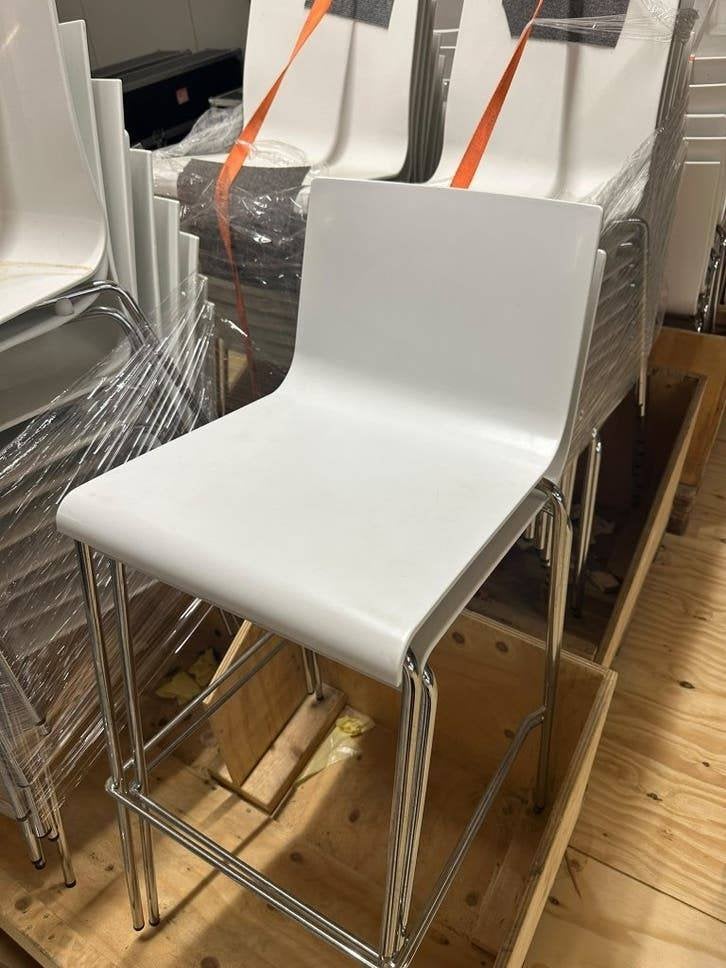 33x Pedrali Kuadra 1116 barkruk wit/chroom - stapelbaar, Huis en Inrichting, Ophalen, Met voetsteun, 60 tot 90 cm, Kunststof