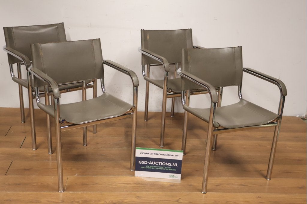 Bauhaus – Leather – Set of 4 chairs – Tubular Frame – 1970s, Ophalen of Verzenden, Niet ingevuld, Niet ingevuld, Niet ingevuld