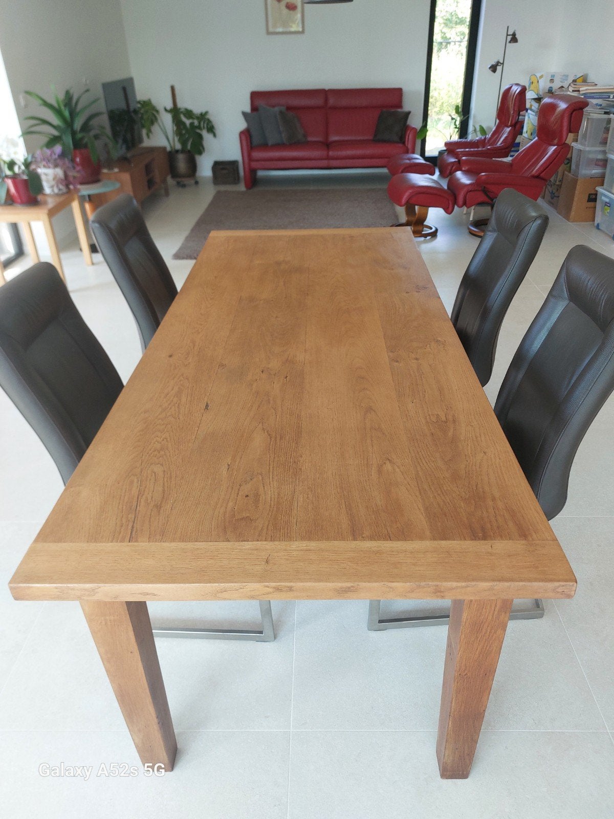 Massief eiken tafel, Eikenhout, Ophalen of Verzenden, Zo goed als nieuw, Vijf personen of meer