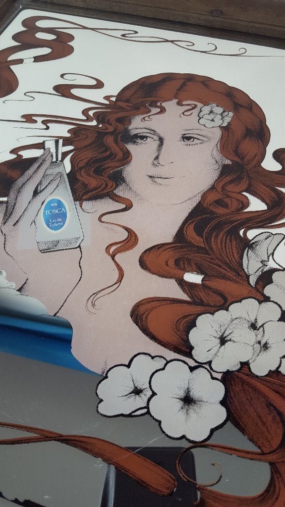 Antieke vintage spiegel Tosca Eau de Toilette, eik lijst. S8, Antiek en Kunst, Ophalen of Verzenden, Overige vormen