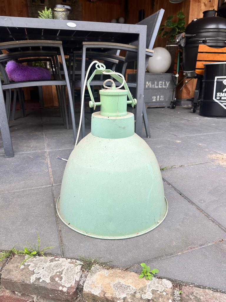 Industriële hanglamp - Groen metaal, Ophalen of Verzenden