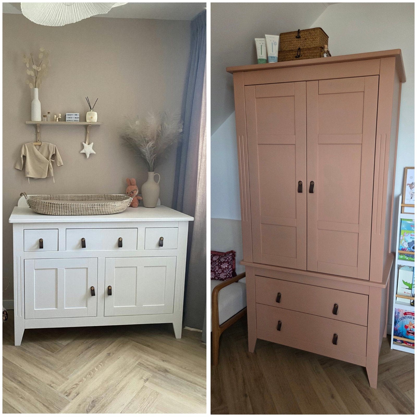 Kast en Commode - Zalmroze en Wit, Ophalen, Gebruikt, Kast, 50 tot 70 cm
