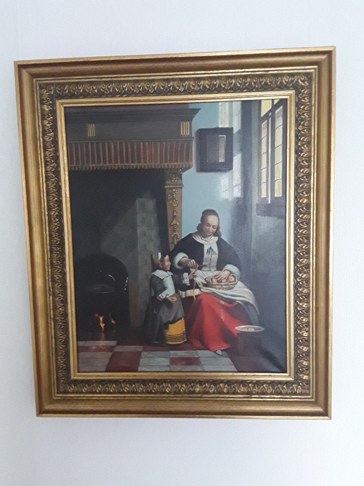 Kopie van 'Vrouw schillende appels' van Pieter de Hooch, Nederlandse school, Doek, Portret of Personen, Ophalen of Verzenden