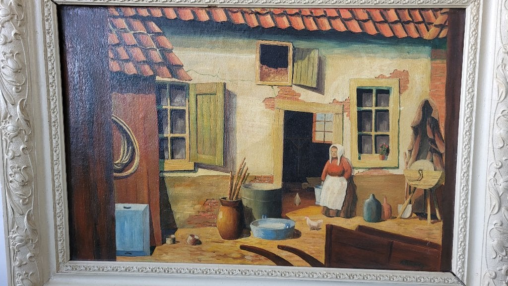 ~ Olieverfschilderij ~ A. Kuiper, Ophalen, Gesigneerd, Olieverf, Stads- / dorpsgezicht