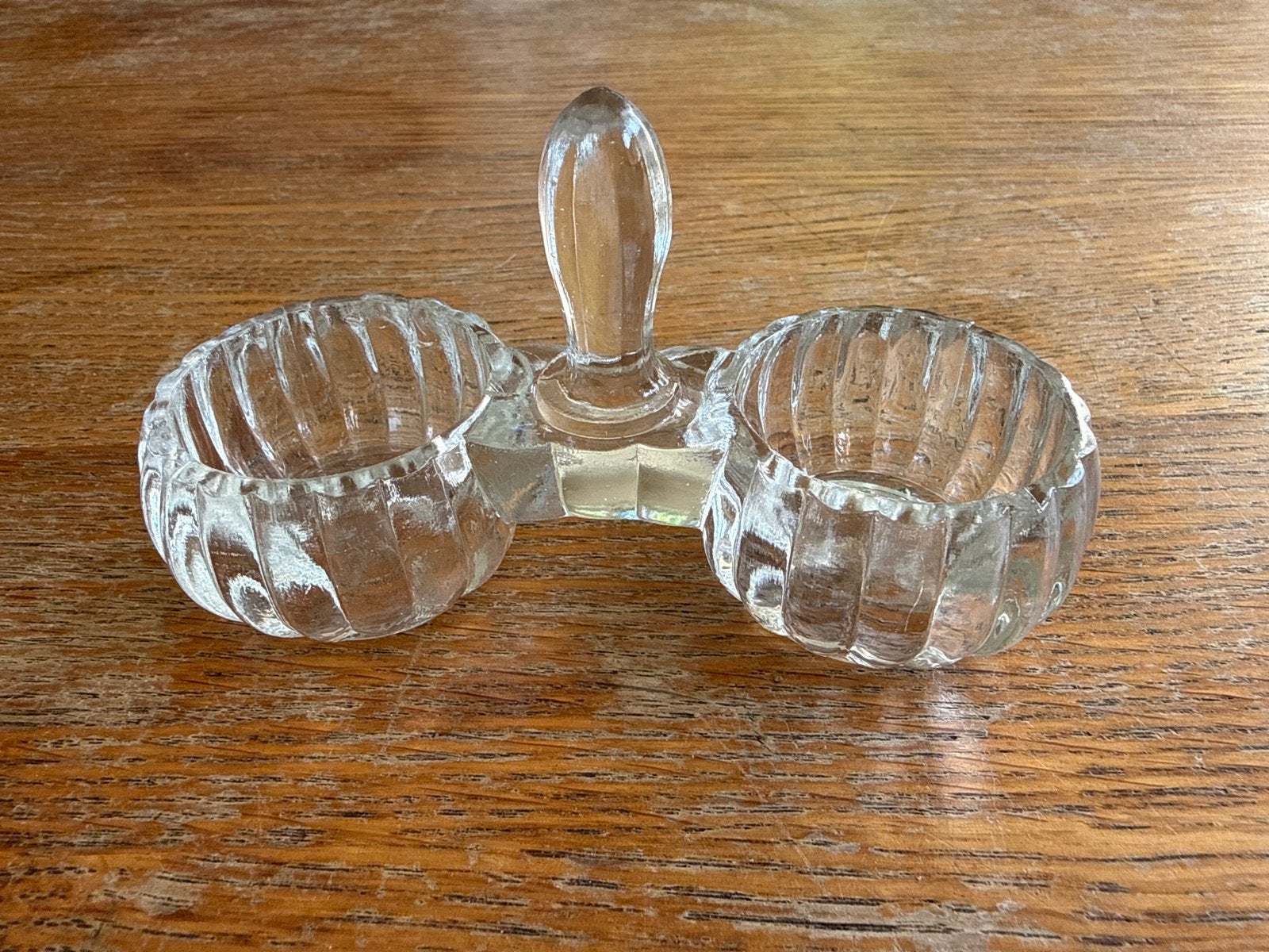 Vintage Glazen Zoutvaatje met Dubbele Kom, Ophalen of Verzenden