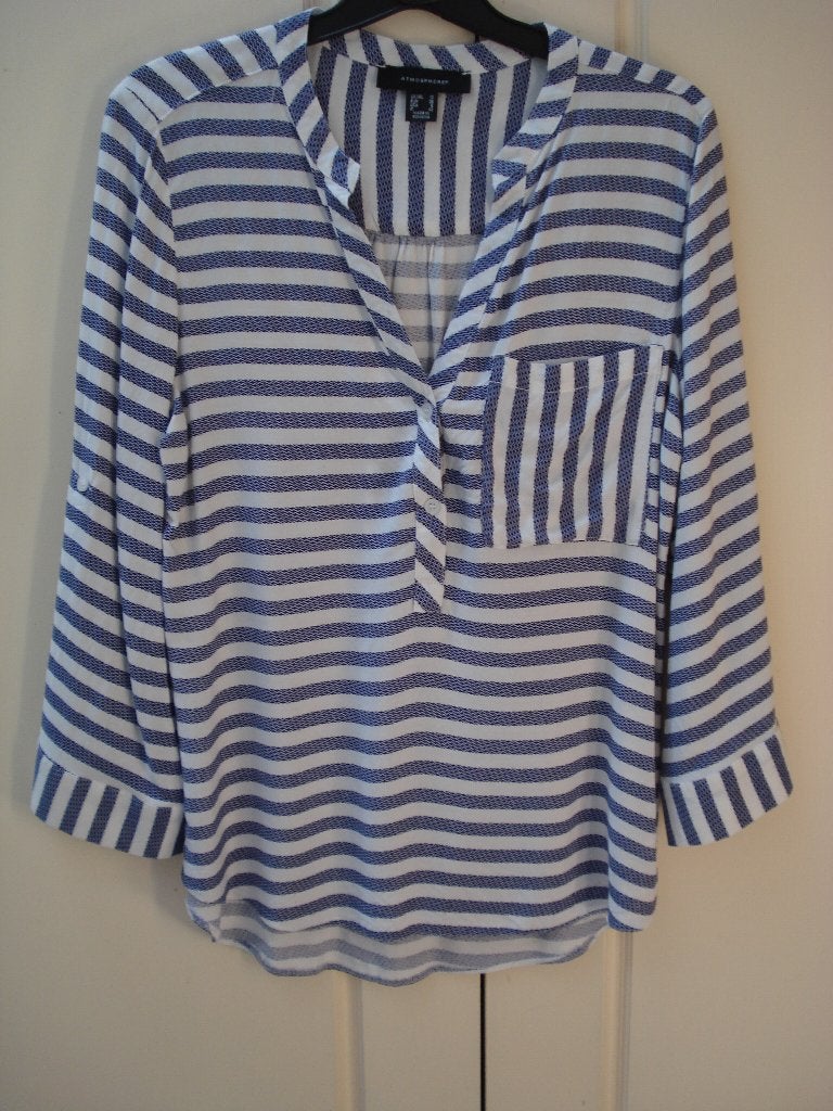 Blouse maat 38 blauw/wit gestreept, soepele stof, 3/4 mouw, Ophalen of Verzenden, Gedragen, Maat 38/40 (M), Blauw
