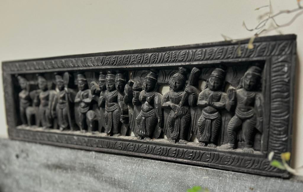 Oud houtgestoken paneeltje india oosters sober sleets, Ophalen of Verzenden