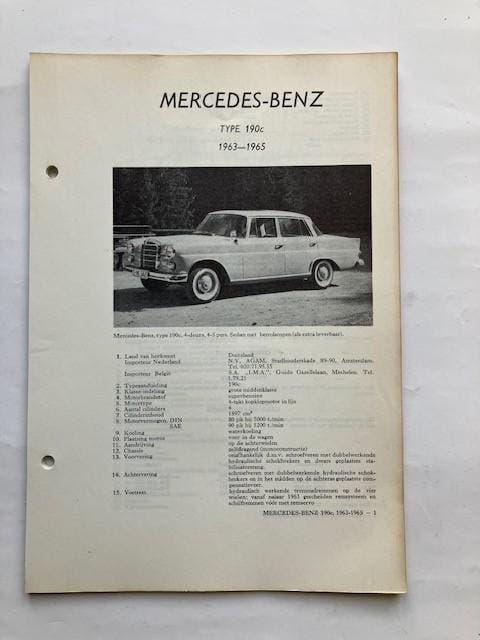 Vraagbaak   Mercedes     type 190c        1963 - 1965, Ophalen of Verzenden