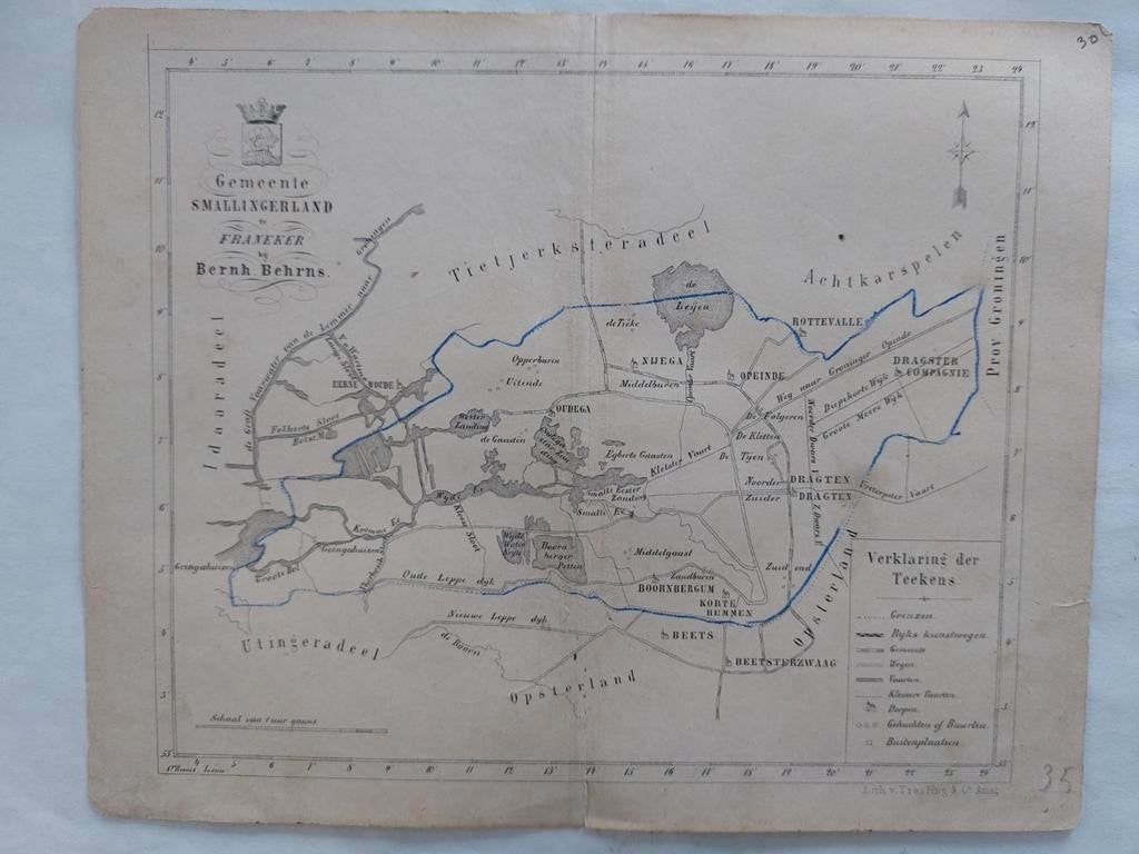 30 / Smallingerland Litho uit 1861, Ophalen of Verzenden