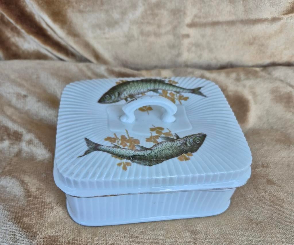 Sardine box, sardientjes doos porselein, antiek visservies, Ophalen of Verzenden