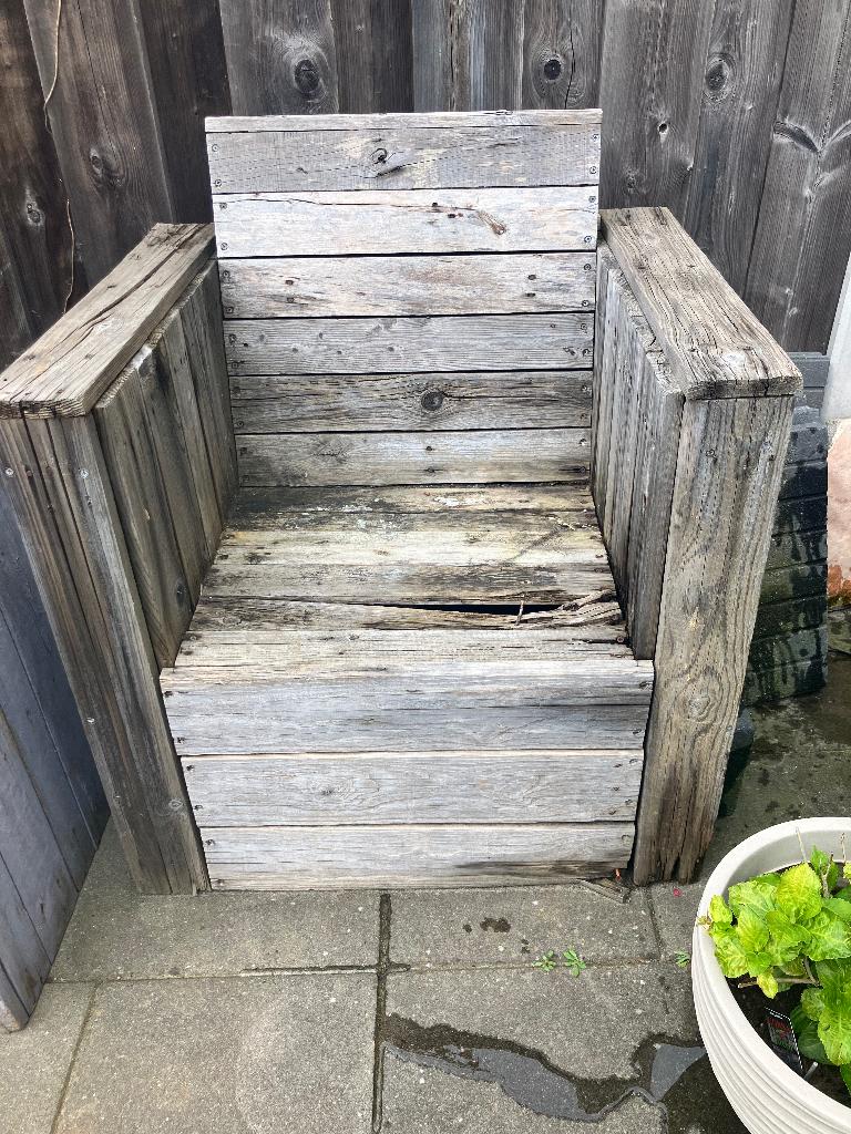 steigerhout tuinstoel, Doe-het-zelf en Verbouw, Hout en Planken, Ophalen, Gebruikt, 25 tot 50 mm, 200 tot 250 cm