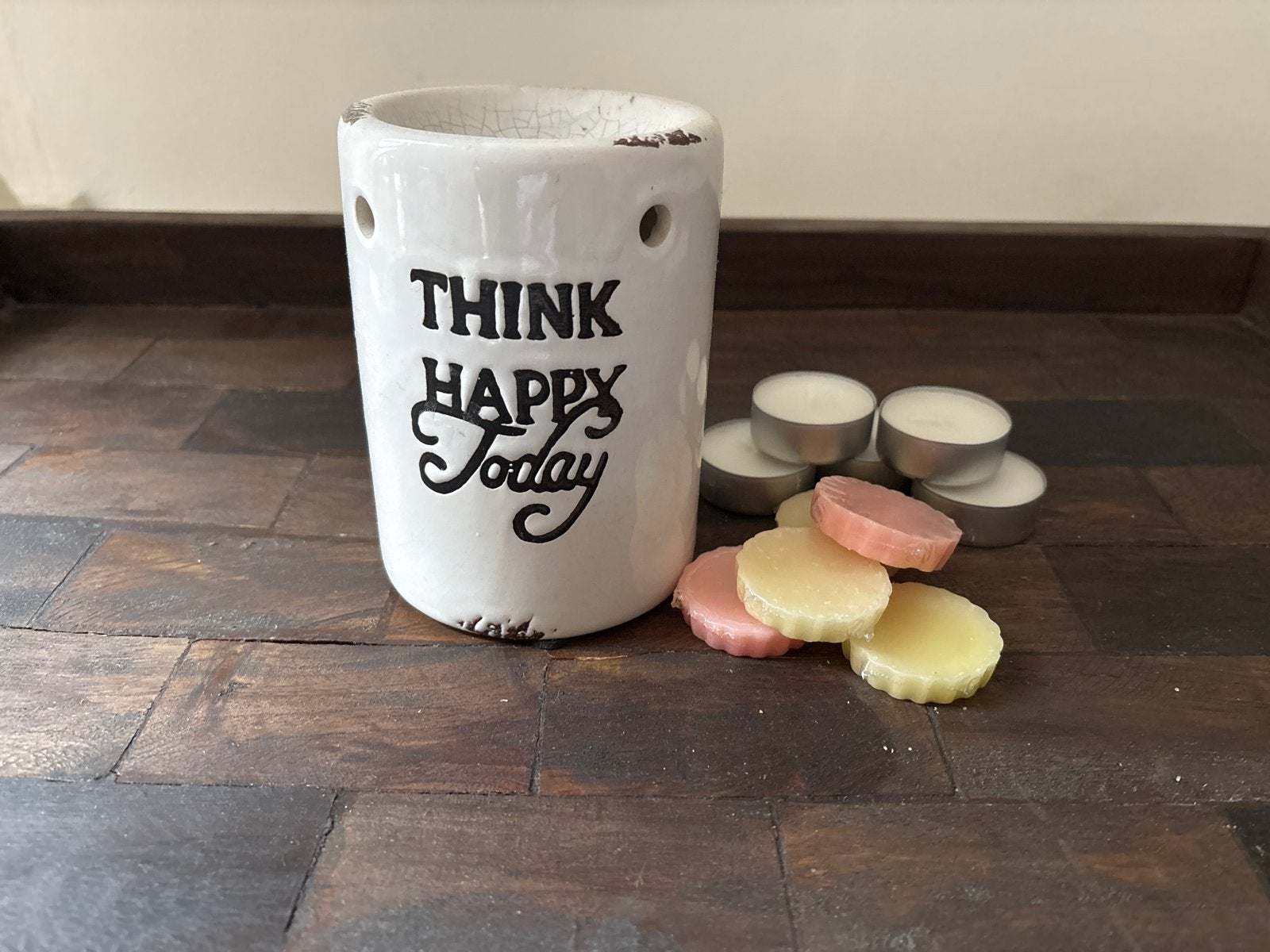 Sfeervolle keramieken geurbrander + waxmelts – complete set, Gebruikt, Geurverspreider, Wit, Ophalen of Verzenden