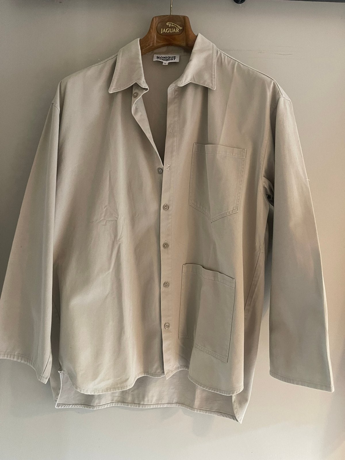 Blouse/jas van Monique v Heist, Ophalen of Verzenden, Zo goed als nieuw, Maat 42/44 (L), Beige