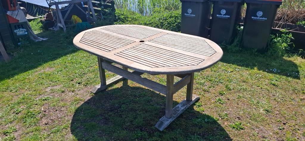 Teakhouten tuintafel, Tuin en Terras, Ophalen, Gebruikt, Ovaal, Teakhout