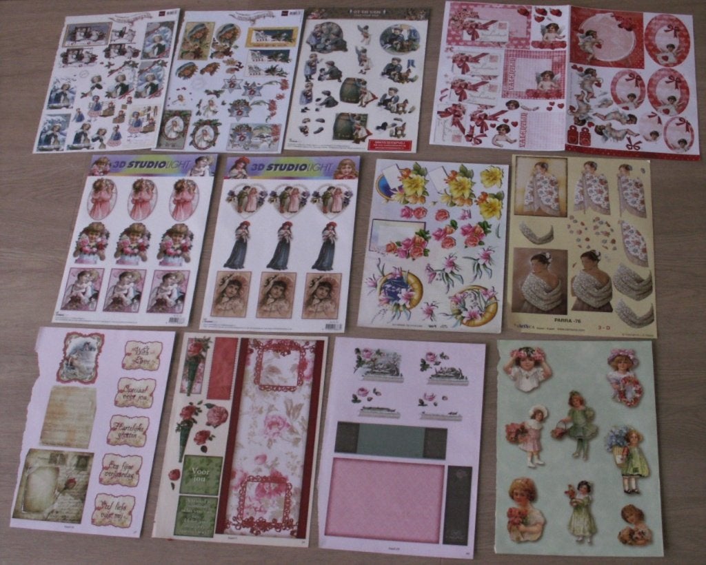 3D 12 knipvellen kerst, Ot en Sien, bloemen, nostalg poezen, Ophalen of Verzenden, Nieuw, Overige thema's, Knipvel