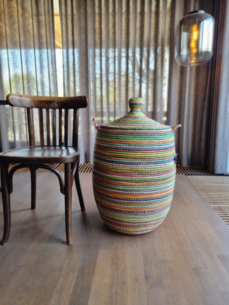 Afrikaans wasmand multicolor zeegras opbergmand uit Senegal, Mand, Rond, Nieuw, Ophalen of Verzenden