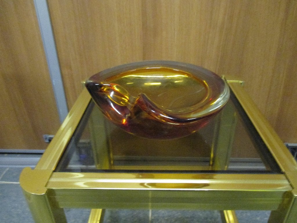 asbak bruin glas jaren 70 design 20 cm retro, Verzamelen, Gebruikt, ?, Asbak, ?