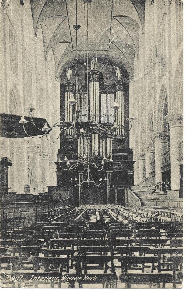 Delft interieur Nieuwe Kerk orgel, Ophalen of Verzenden, 1920 tot 1940, Gelopen, Zuid-Holland