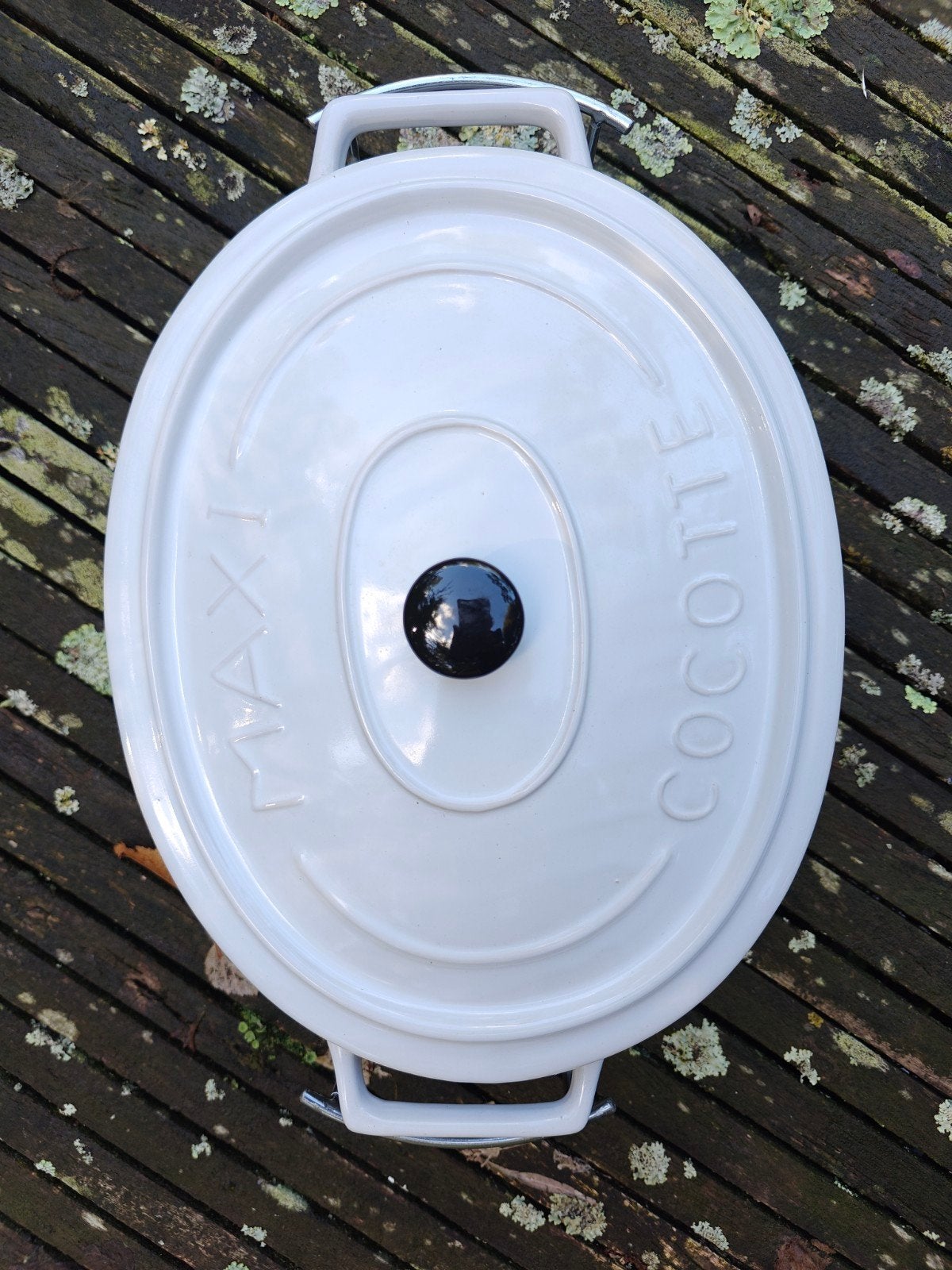 Witte Maxi Cocotte ovenschaal met warmhouder, Ophalen, Overige typen, Zo goed als nieuw, Steen/keramiek