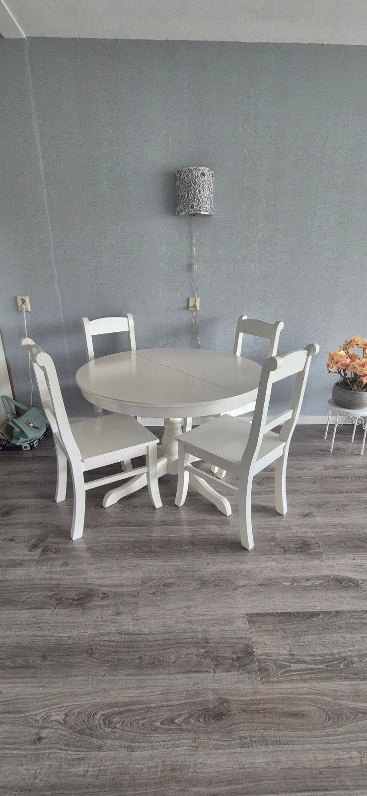 Ikea Rosentorp - Witte ronde eettafel met 4 stoelen, Ophalen, Gebruikt, Rond, Vier personen