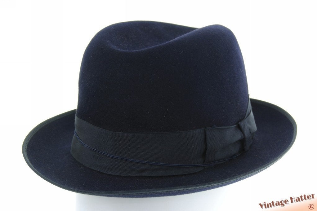 Semi-Homburg gleufhoed Borsalino Mirtillo donker blauw 57, Hoed, Ophalen of Verzenden, Borsalino - Mirtillo, 57 cm (M, 7⅛ inch) of minder