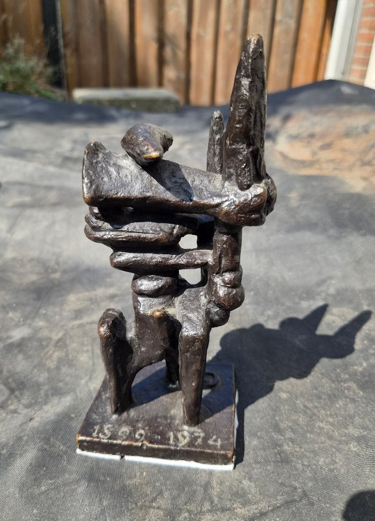 Wessel Couzijn (1912-1984) "Strijder te paard" bronzen beeld, Ophalen of Verzenden, Brons, 20 - 50 cm, Abstract
