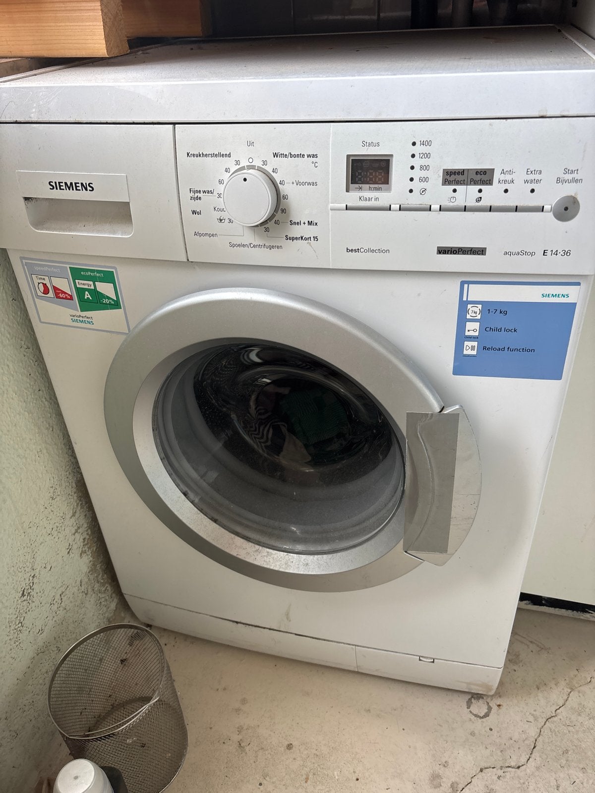 Siemens VarioPerfect aquaStop E14-36 Wasmachine, Ophalen, Gebruikt, 85 tot 90 cm, 1200 tot 1600 toeren