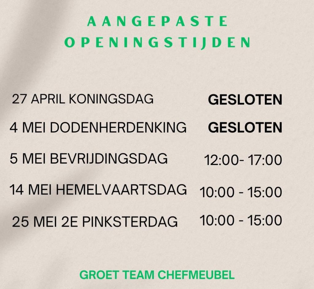 HEMELVAART OPEN CHEFMEUBEL 10:00/15:00, Ophalen of Verzenden, Nieuw, Overige kleuren, Vijf, Zes of meer stoelen