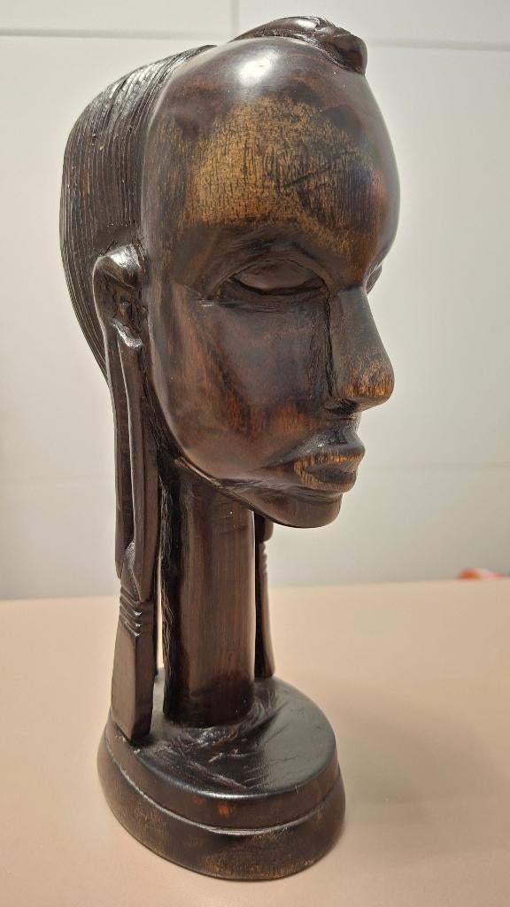 Houtsnijwerk Afrikaanse Buste, Antiek en Kunst, Buste, Ophalen of Verzenden, Handgemaakt, 20 - 50 cm