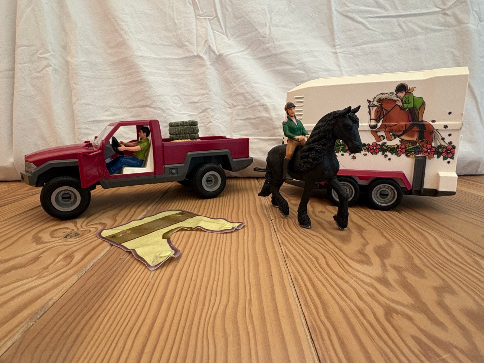 Schleich Auto met paardentrailer (oud model), Ophalen of Verzenden, Gebruikt