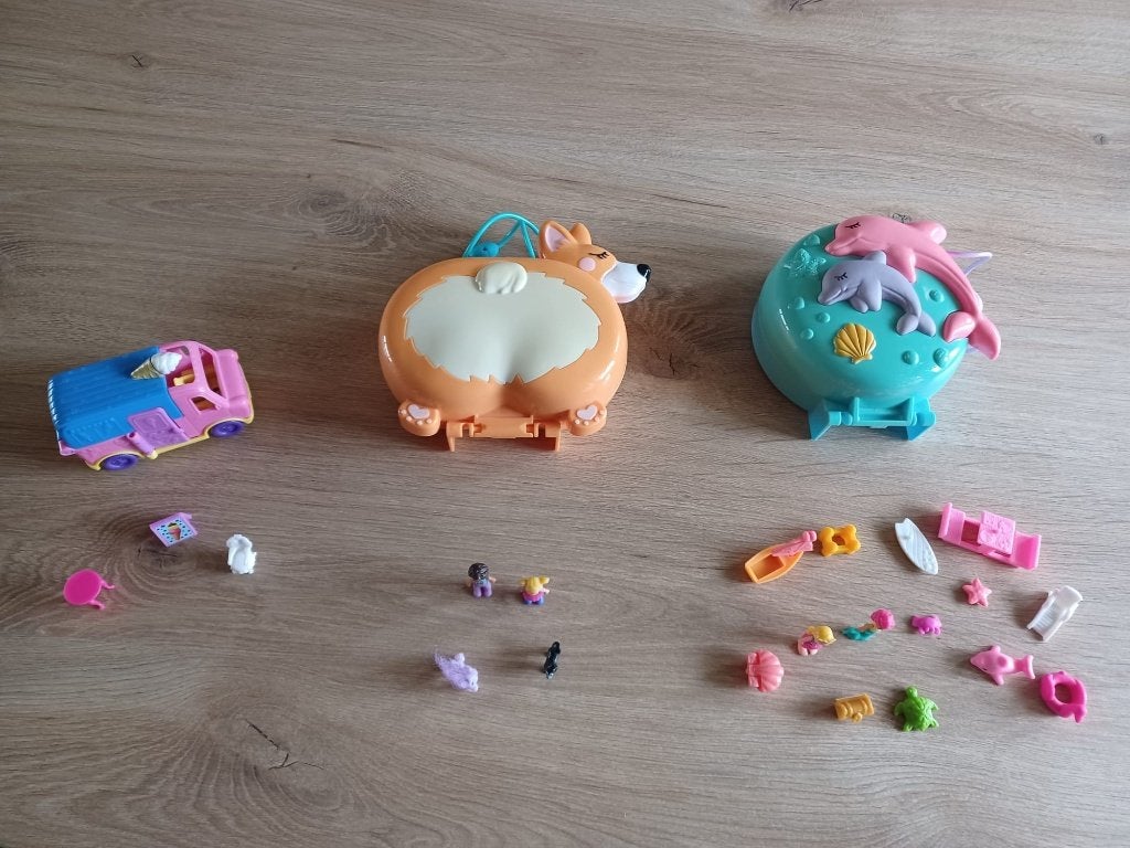 3x Polly pocket:Corgi set, Dolfijn Strandhuis, Ijsco-wagen, Ophalen of Verzenden, Zo goed als nieuw