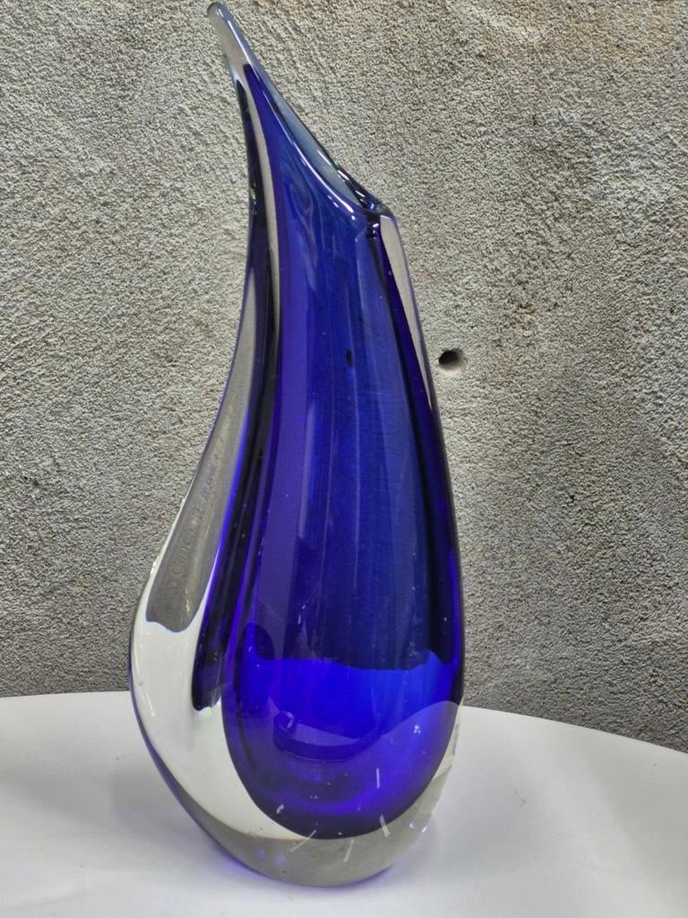 Prachtige Vintage Sommerso Vaas Kobaltblauw Glas Murano 26cm, Ophalen of Verzenden