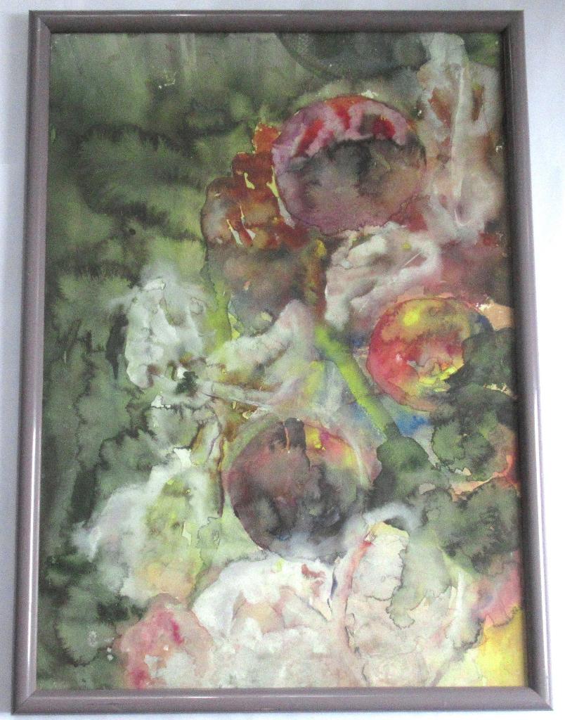 Mooi schilderij kleuren collage aquarel onder glas., Ophalen