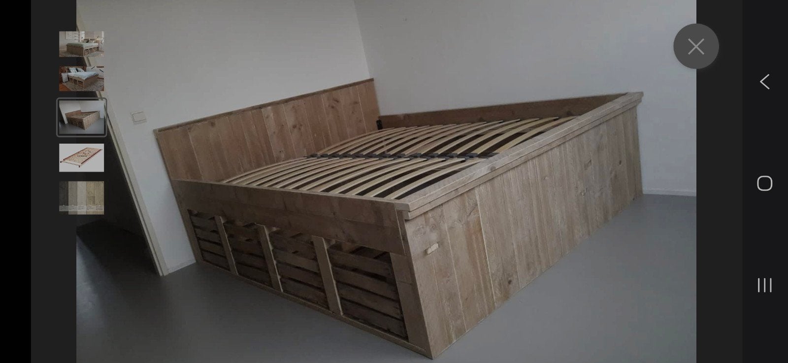 steigerhouten bed ombouw met fruitkistjes en 2 nachtkastjes, Ophalen, Tweepersoons, Hout, 160 cm