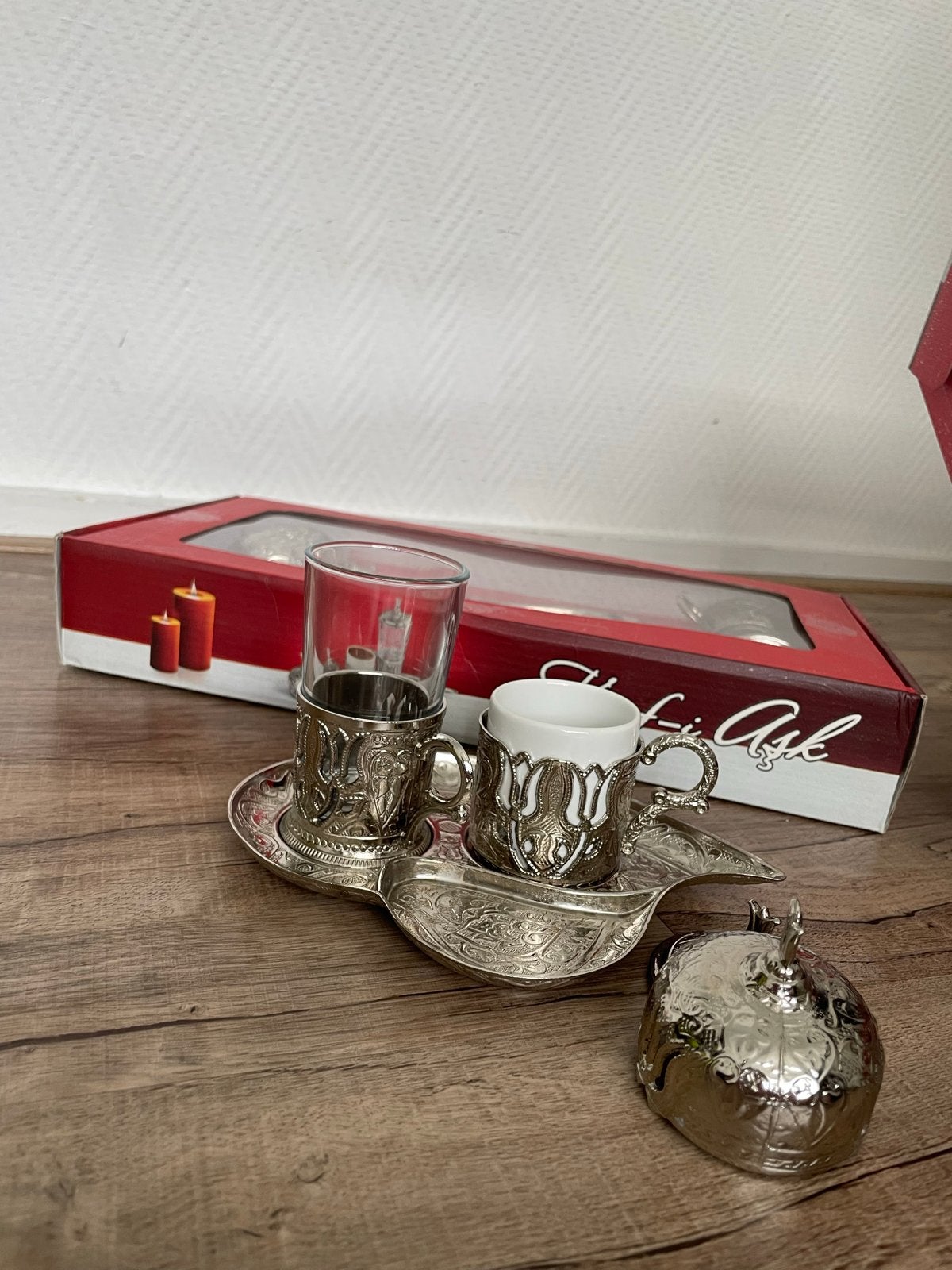 2x Turkse koffie set, zilverkleurig, Ophalen, Aziatisch, Zo goed als nieuw, Metaal