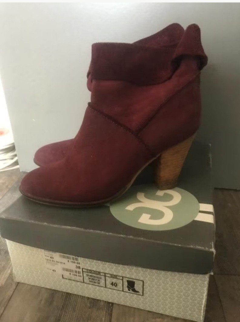 Bordeauxrode Suède Enkellaarsjes met Houten Hak, Overige kleuren, SPM, Lage of Enkellaarzen, Ophalen of Verzenden