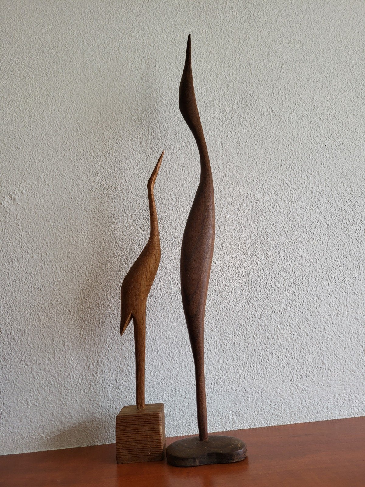 Vintage jaren '60 houten kraanvogels - set van 2, Antiek en Kunst, Ophalen of Verzenden, 20 - 50 cm, Beeld, Hout