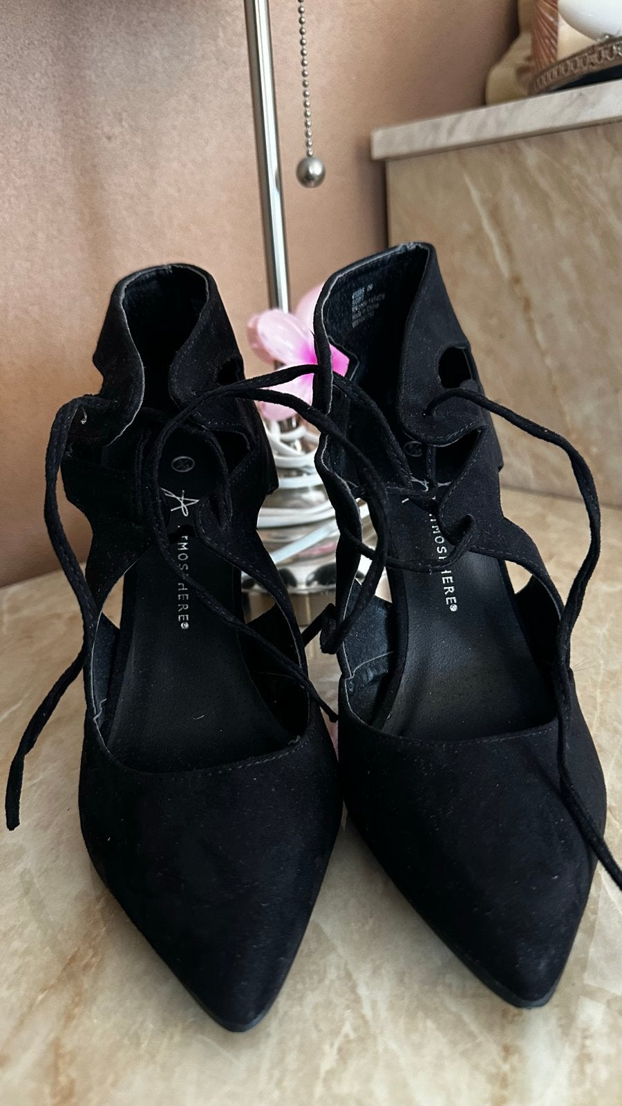 Zwarte Atmosphere pumps met veters - Maat 38, Ophalen of Verzenden, Zo goed als nieuw, Zwart, Pumps