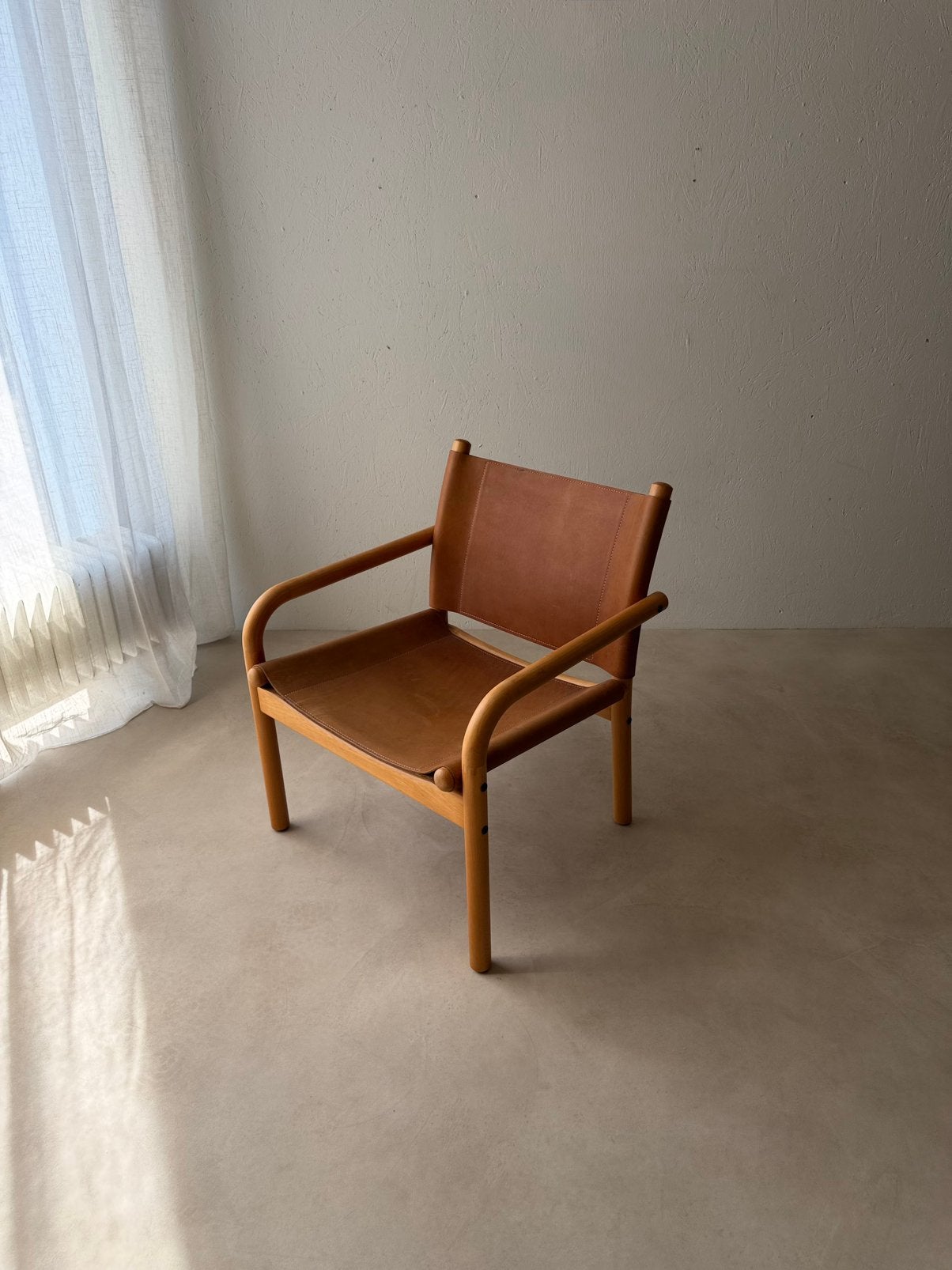 Deense safari fauteuil beukenhout leer jaren 70, Ophalen of Verzenden