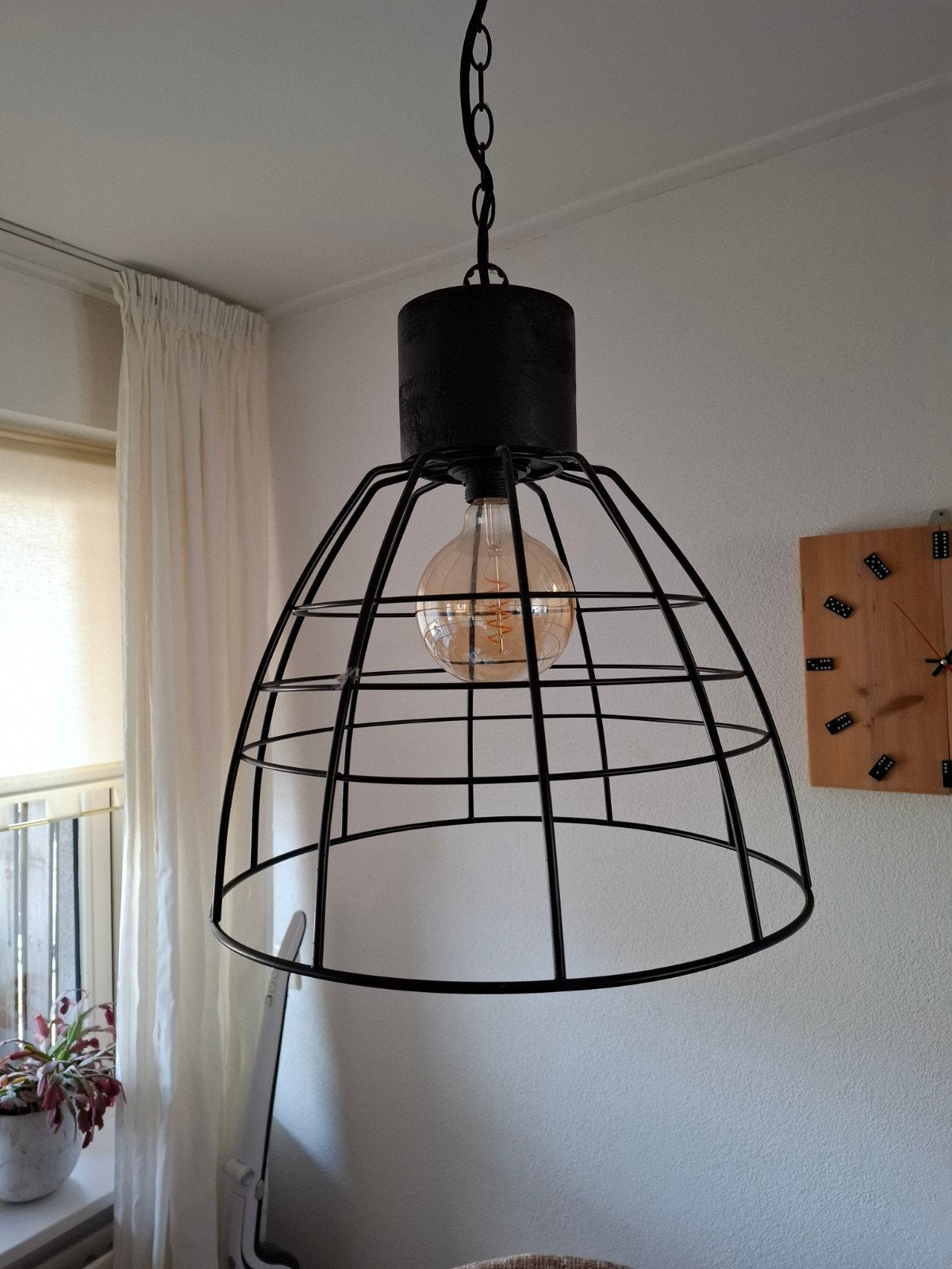 2x Industriële hanglamp met kooi design, Ophalen, Gebruikt, E27 (groot), Metaal