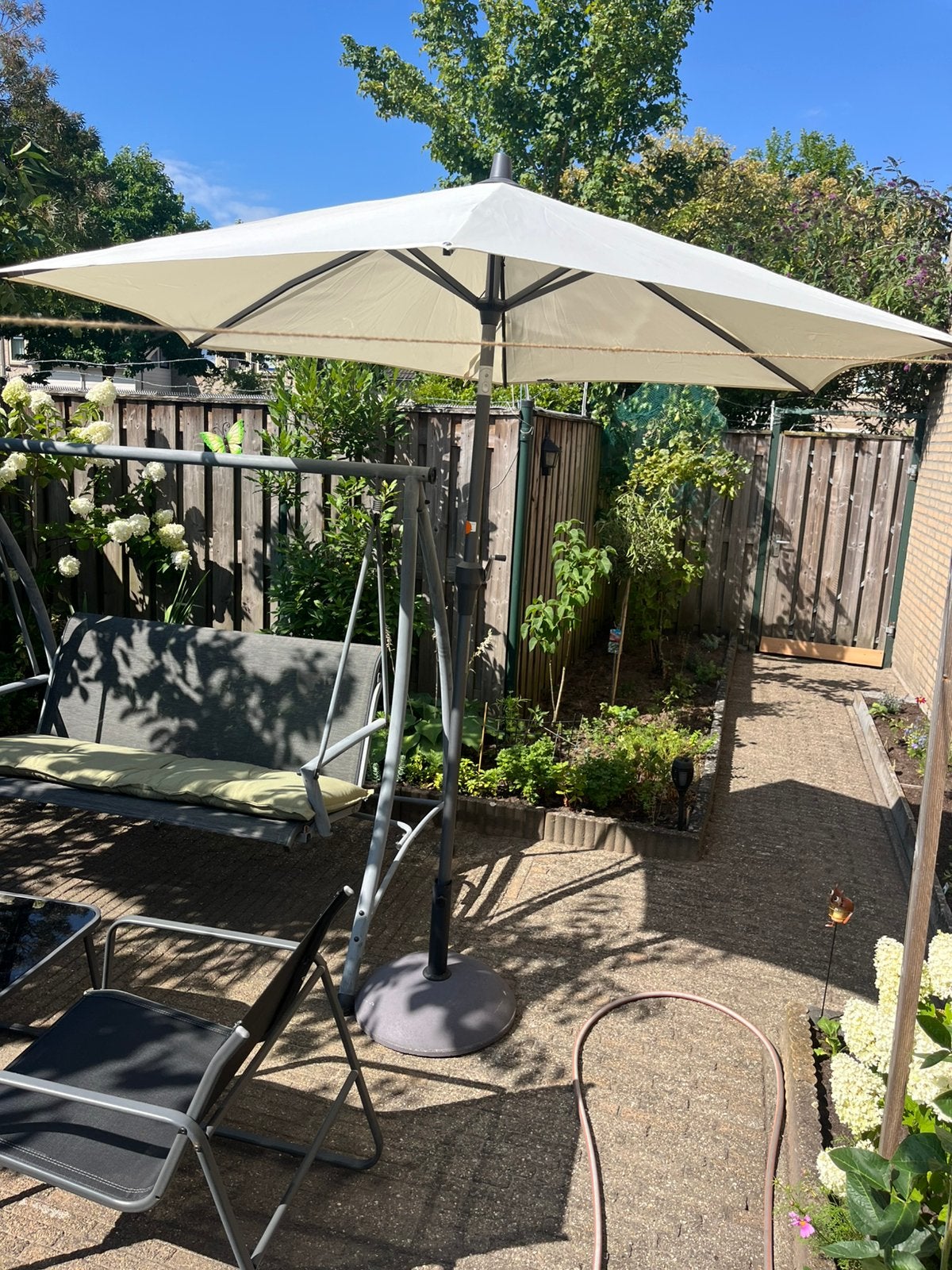 Platinum parasol 250cm rond met voet, Ophalen, Zo goed als nieuw