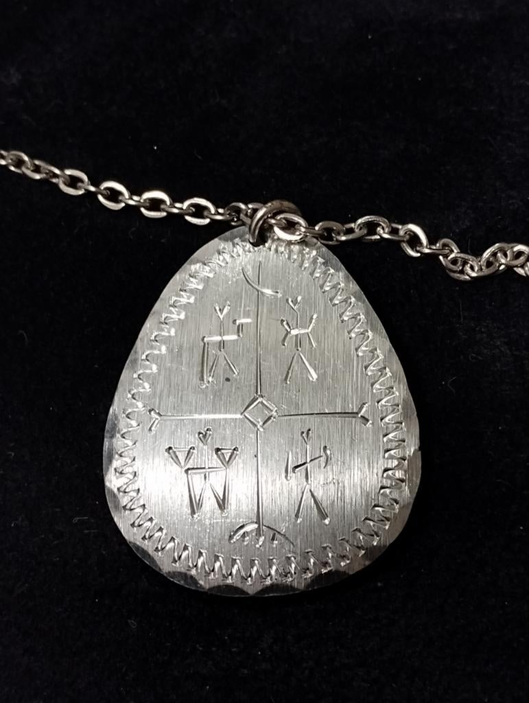 Vintage jaren 70 Sami Jokkmokks tinnen hanger + ketting, Ophalen of Verzenden, Overige materialen