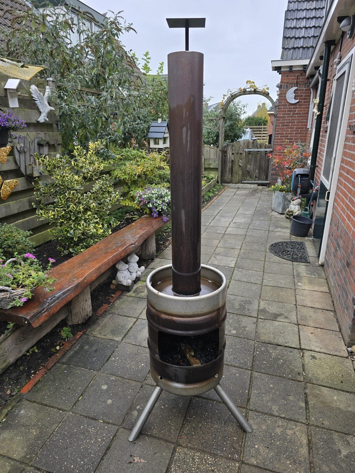 Unieke RVS tuinhaard / terraskachel – gemaakt van bierfust, Ophalen, Zo goed als nieuw