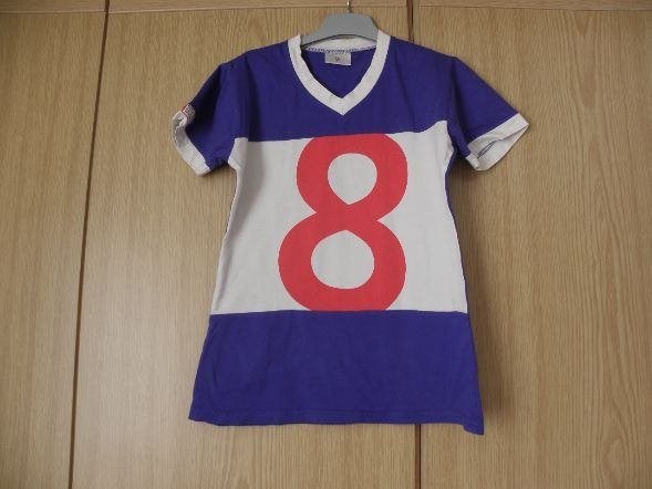 Paars blauw + rood off white katoenen print shirt 164 goed, Gebruikt, Meisje, Ophalen of Verzenden, Shirt of Longsleeve