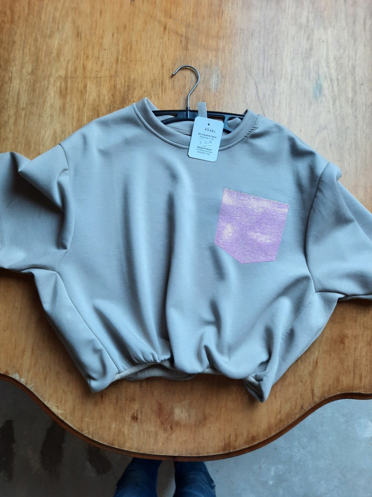 Nieuwe trui met roze glitterzakje, Beige, Nieuw, Onbekend, Korte mouw
