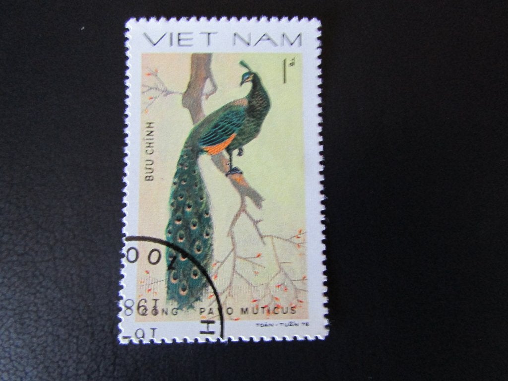 Postzegel Vogel: Groene Pauw uit Vietnam, Ophalen of Verzenden, Gestempeld, Dier of Natuur