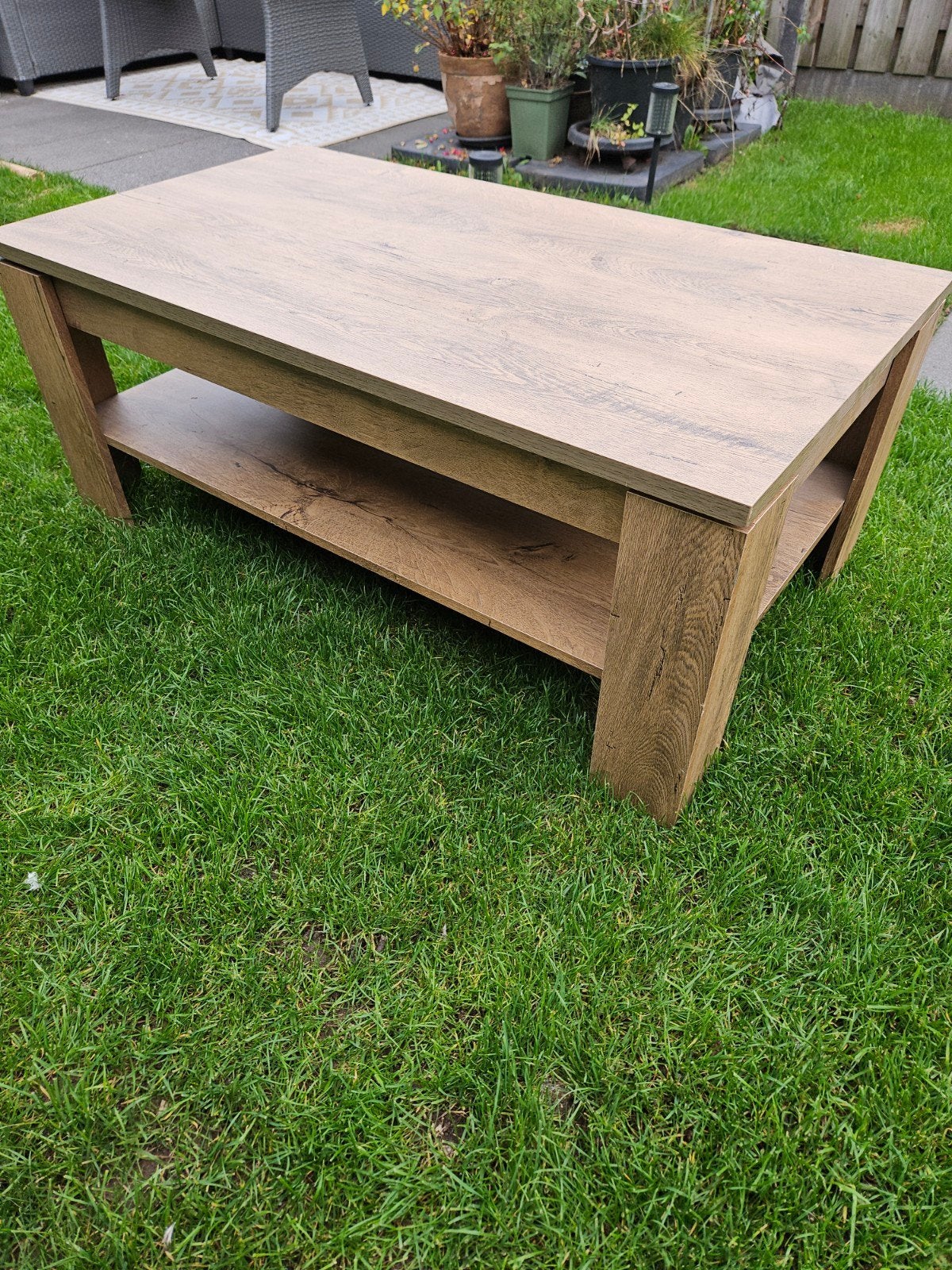 Salontafel met opbergruimte - Houtlook, Huis en Inrichting, Ophalen, Gebruikt, 100 tot 150 cm, 50 tot 100 cm